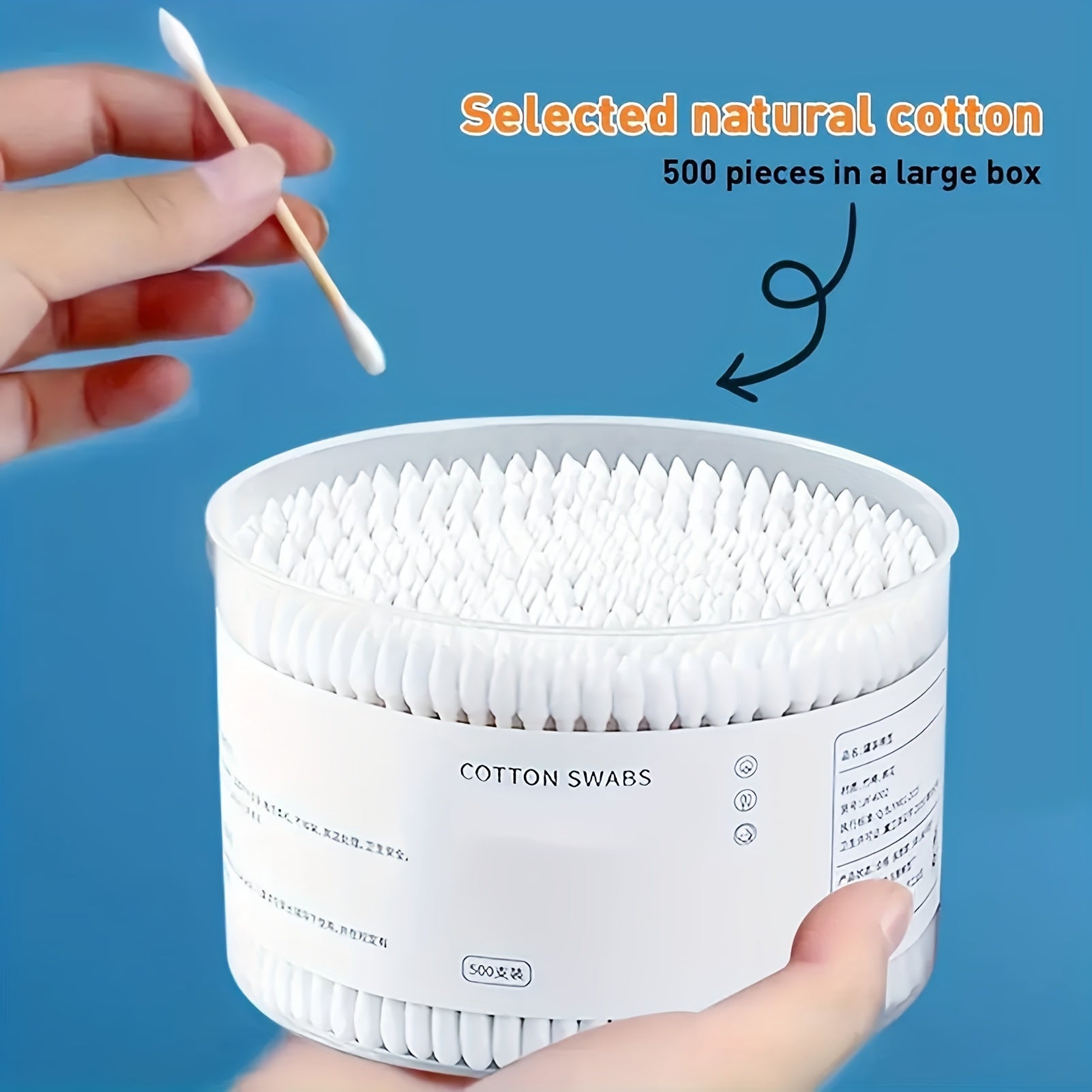 500pcs Natural Cotton Swabs with Thick Spiral Tips & Solid Fungus Sticks - Pointed Round Design for Precise Cleaning, Unscented, Individually Packaged in Clear Plastic Containers